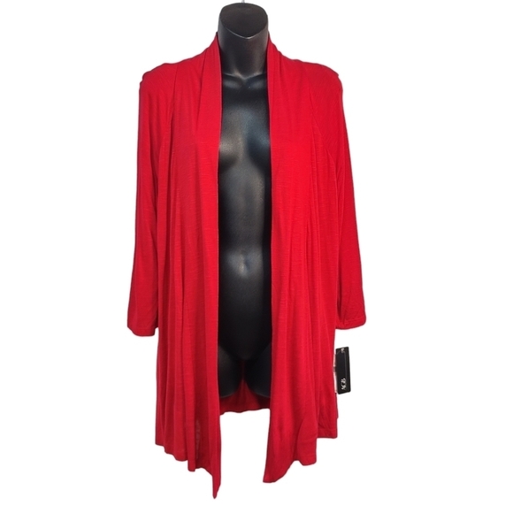 AGB Tops - AGB Women's Red Open Front 3/4 Sleeve Top Blouse Size L NWT